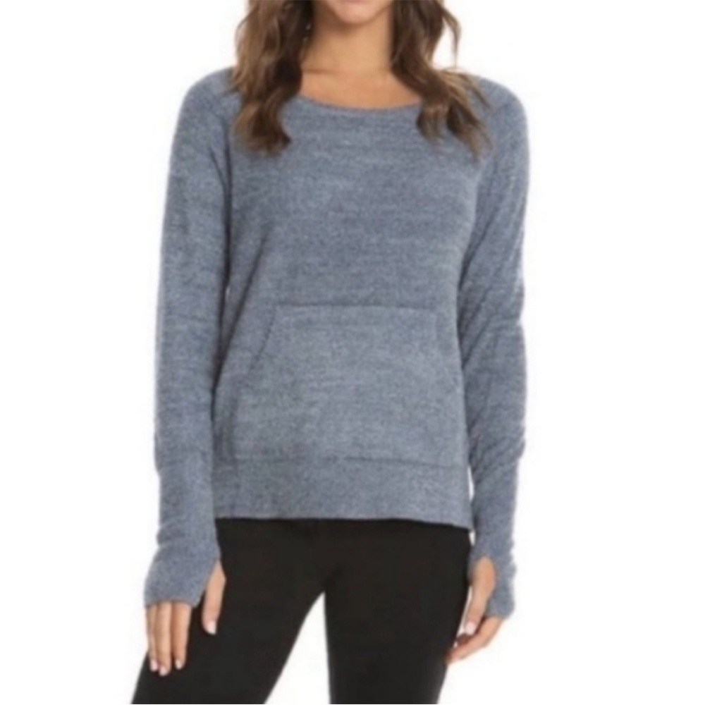 NWT Barefoot Dreams CozyChic Lite Raglan Sweater Pacific Blue Size L